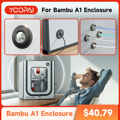 YOOPAI 3D Enclosure For Bambu A1 3D Printer fireproof House Cover with LED light Constant Temperature