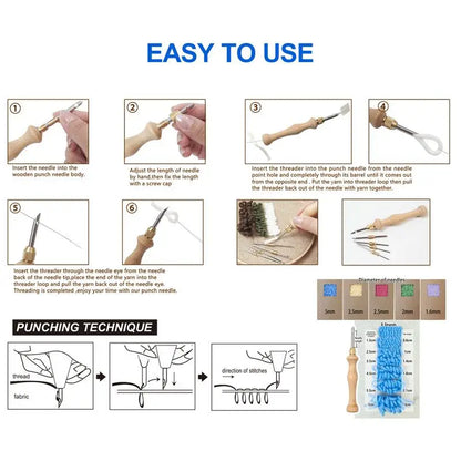 Wooden Embroidery Punch Needle Adjustable Knitting Pen Punch Pen with Wooden Handle