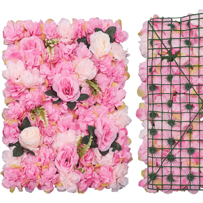 12 Pcs Flower Wall Panels Pink Wall Backdrop Panels Set 60x40cm Artificial Rose & Dahlia