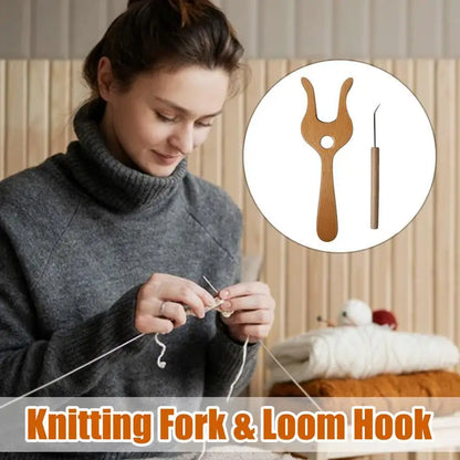 Cord Knitting Fork Wooden Weaving Fork With Loom Hook Crocheting Knitting Fork For Braiding Beginners