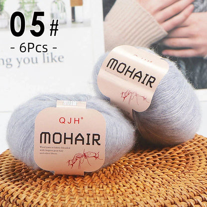 6pcs Soft Mohair Yarn Knitting Angora Yarn for DIY Knitting, Fluffy Lace for Sweater, Scarf, Shawl,25g/pcs