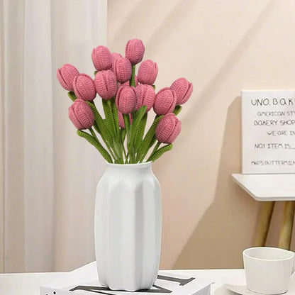 6Pcs Fake Tulips Flower Bouquet Crochet Flowers Handmade