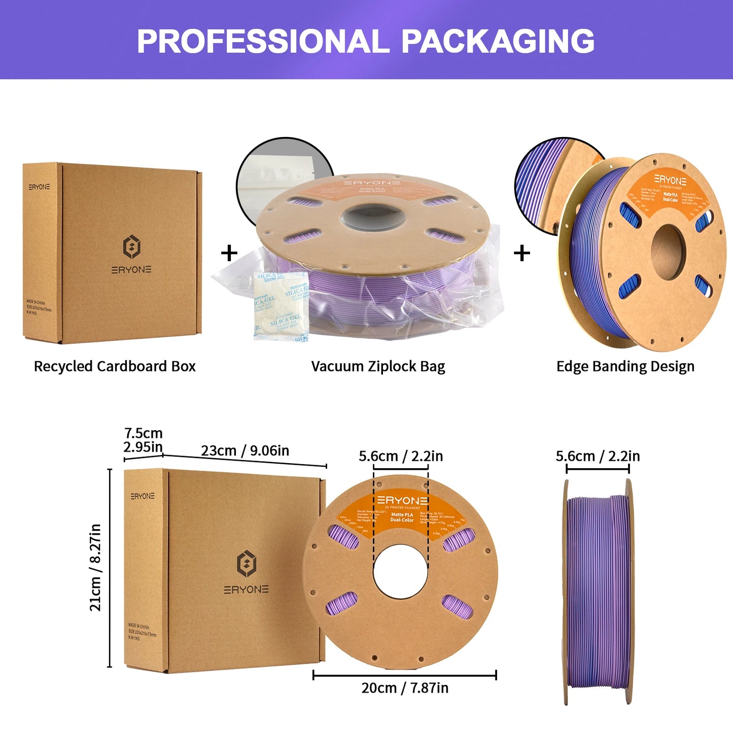 ERYONE Matte Dual Color PLA Filament 1.75 mm for 3D Printers,Accuracy +/- 0.03mm,1kg/ Spool(2.2lbs)