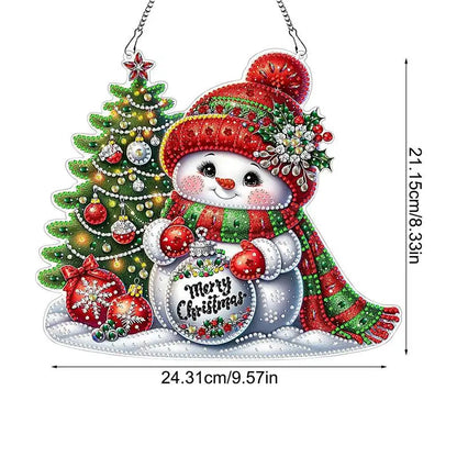 5D Rhinestone Painting Kit Christmas Snowman Themed Gem Paint Pendant With Chain