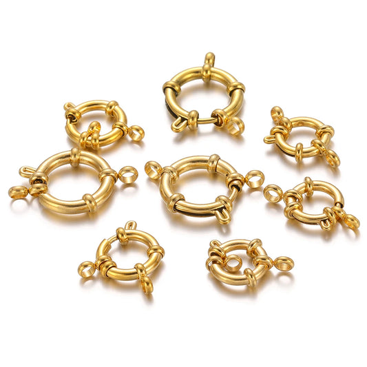 4pcs/lot Stainless Steel Gold Round Spring Clasps Hooks for Bracelet Clavicle Necklace 8 Connectors