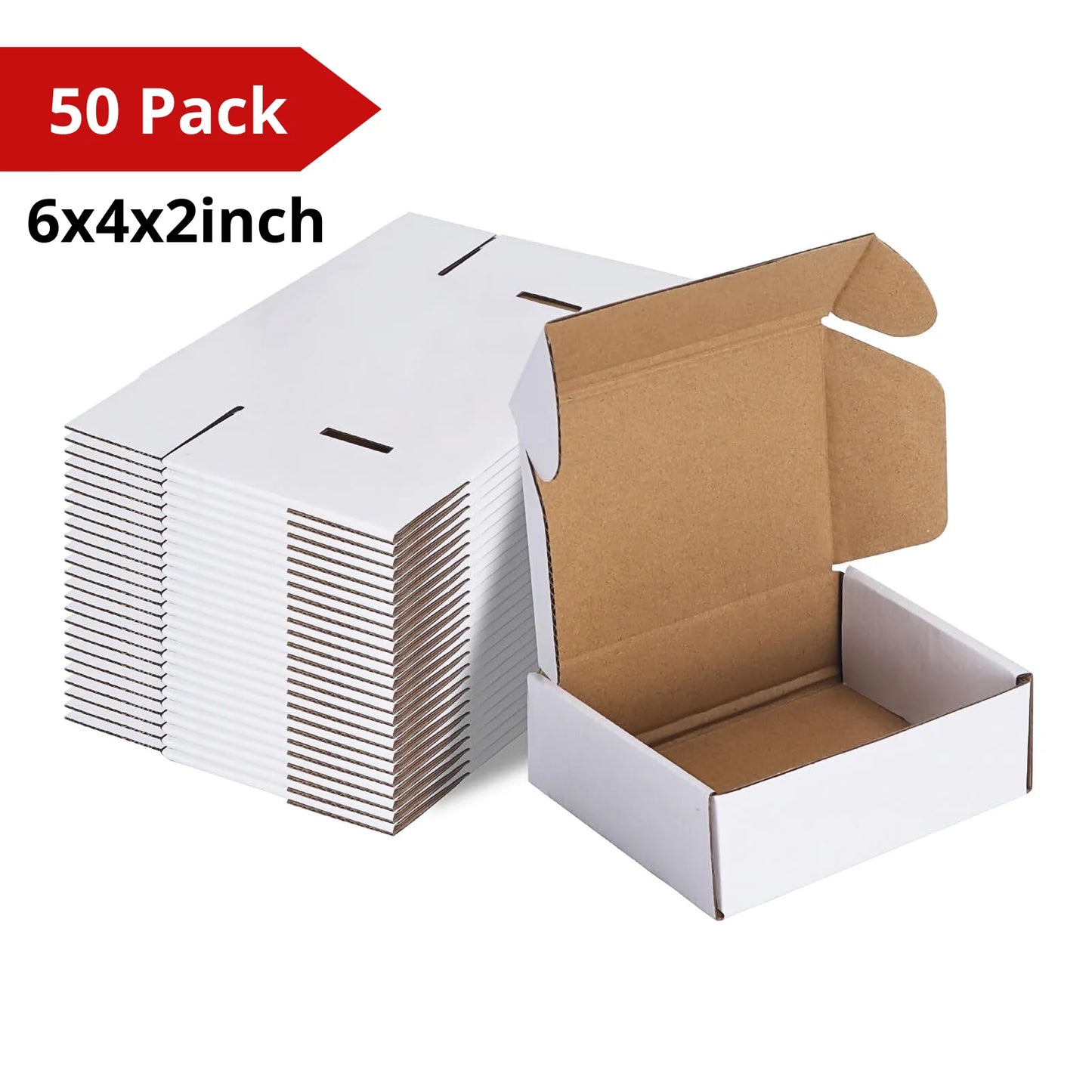 50pcs Corrugated Paper Gift Boxes, 6x4x2 Inch Sturdy Cardboard Packaging, White Small Shipping Boxes