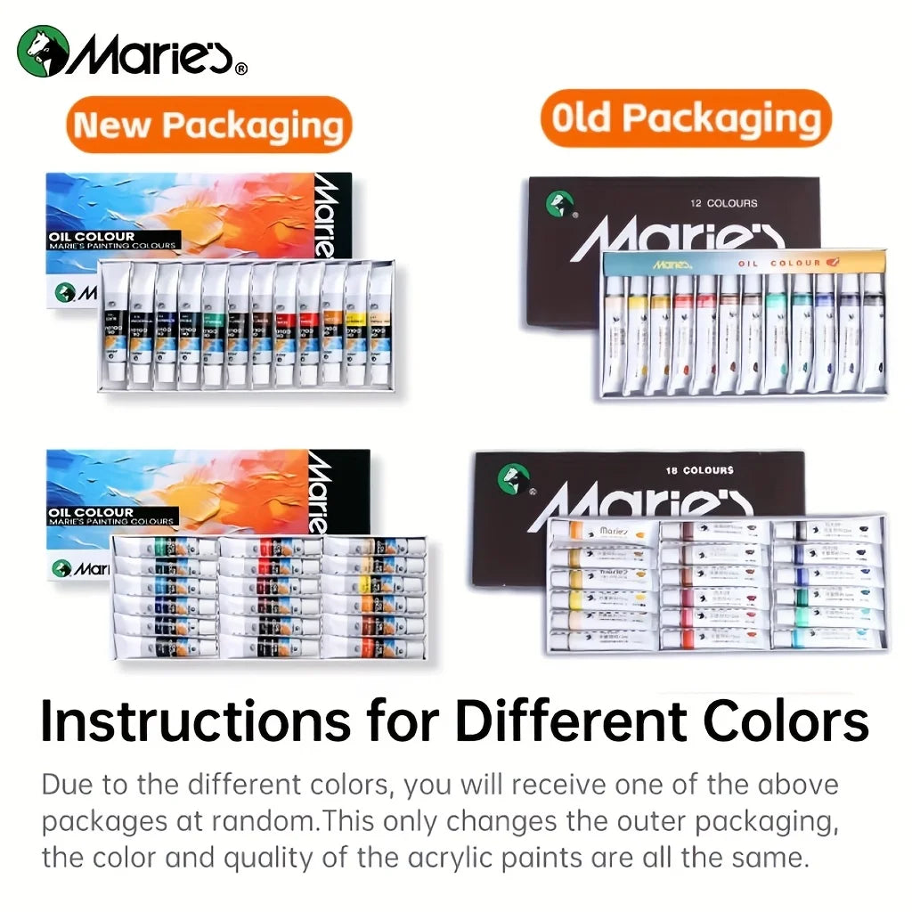 19 pcs Marie's Oil Paint Kit, 12ml/0.42oz Oil-Based Pigment & 7pcs Brushes, Professional Art Supplies Set