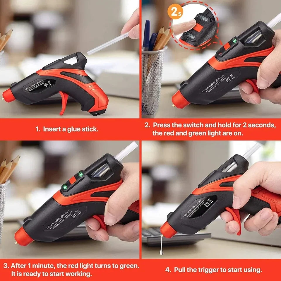 Rechargeable Cordless Mini Hot Melt Glue Gun Kit with 30 Glue Sticks Fast Preheating