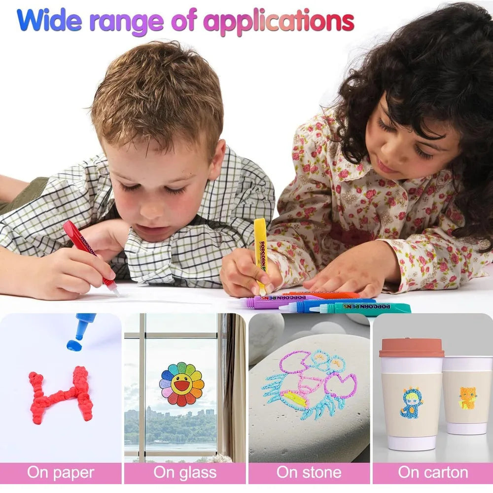 12Pcs Magic Popcorn Pens DIY 3D Puffy Bubble Art Drawing
