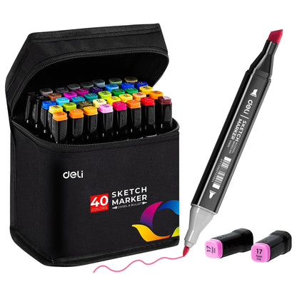 Deli Art Markers Set, 40/60/80 Colors Dual Tips