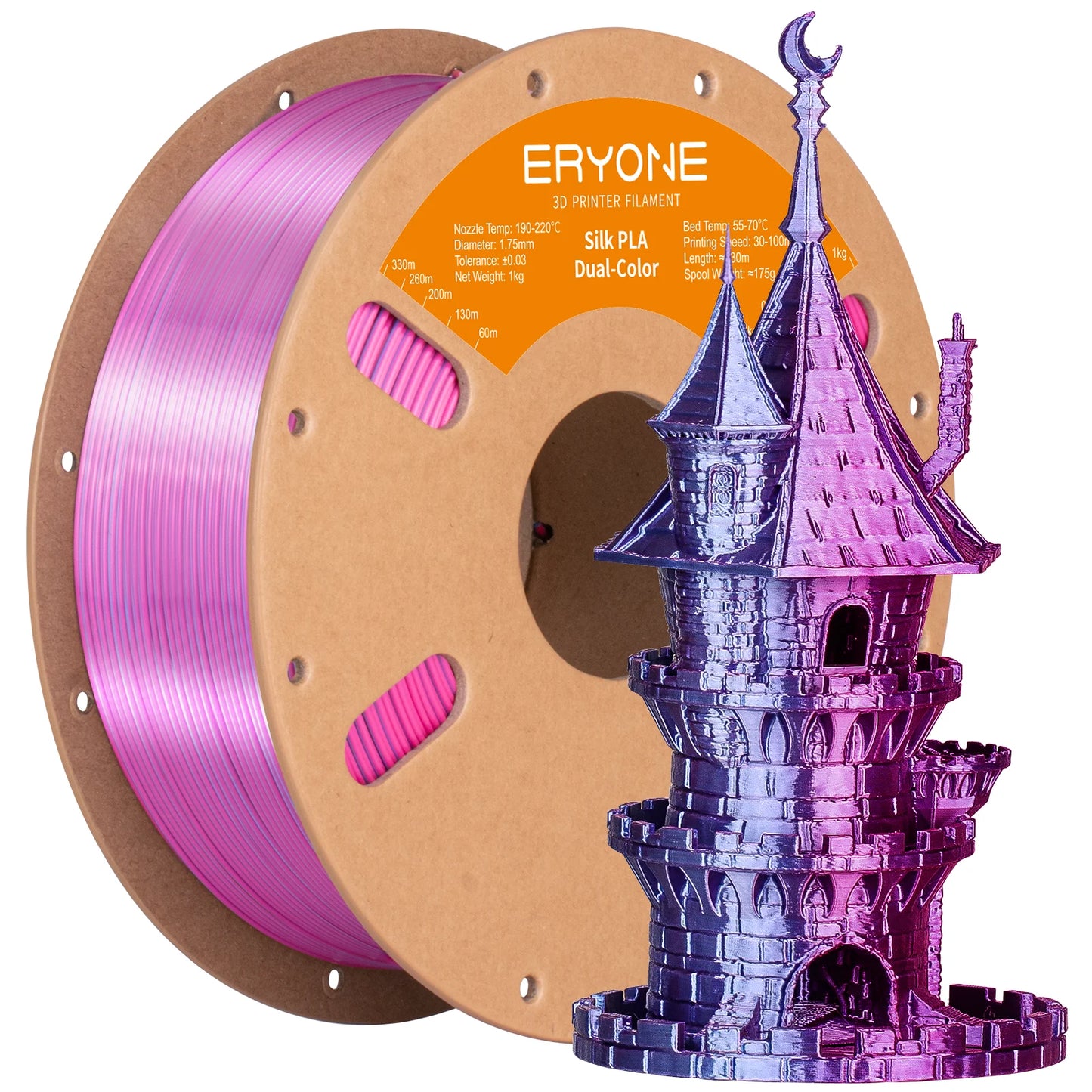 ERYONE PLA Silk Dual Color Premium Filament 3D Print, Diameter:1.75mm, Tolerance:+/-0.03mm,1KG/Spool