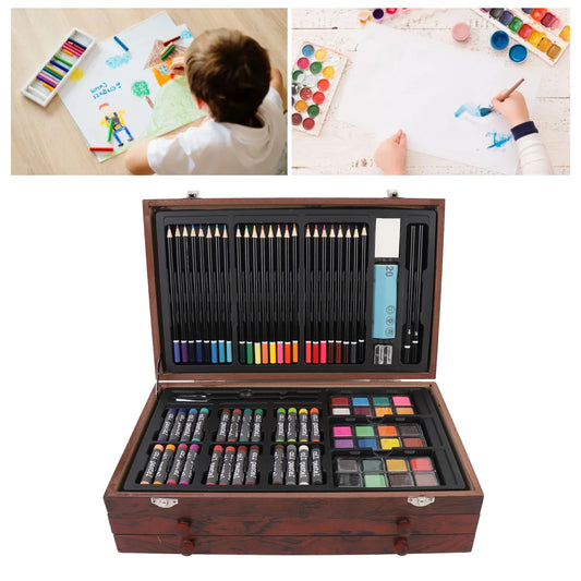 142PCS/set Painting Drawing Art Kit Set Portable Multifunctional Wood Box Set