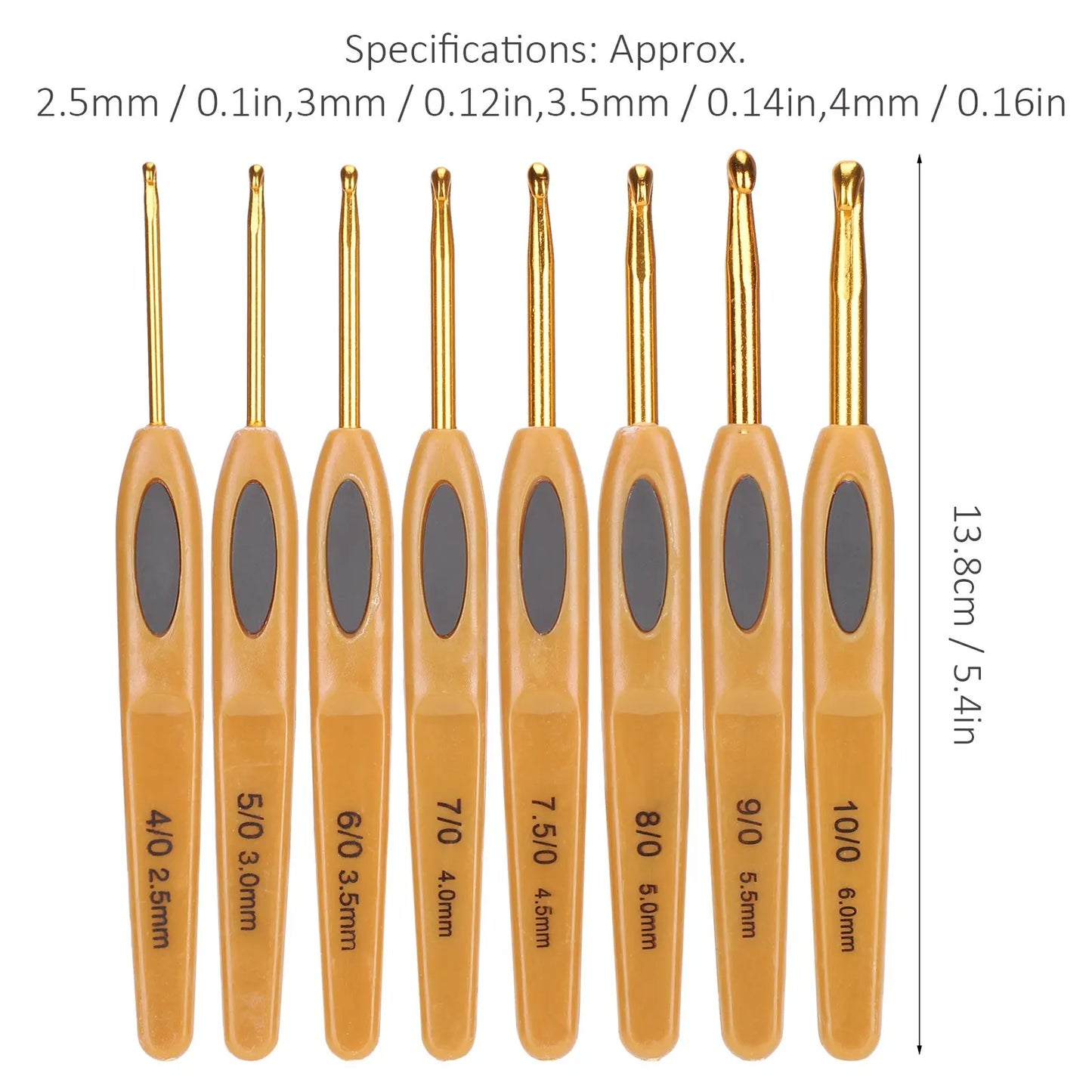 8pcs Crochet Hook Knitting Tools Aluminum Ergonomic Sweater Needles Brown Plastic Handle