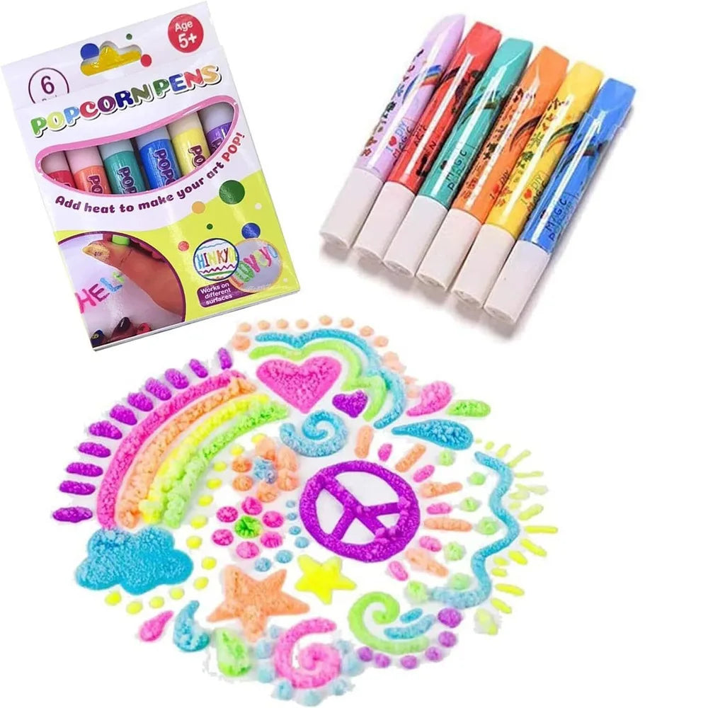 12Pcs Magic Popcorn Pens DIY 3D Puffy Bubble Art Drawing