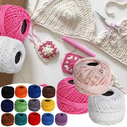 Cotton Yarn Threads Balls 16 Rolls Of Solid Color Crochet Knitting