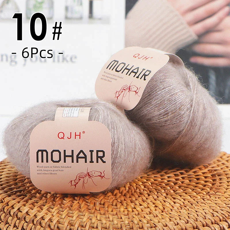 6pcs Soft Mohair Yarn Knitting Angora Yarn for DIY Knitting, Fluffy Lace for Sweater, Scarf, Shawl,25g/pcs