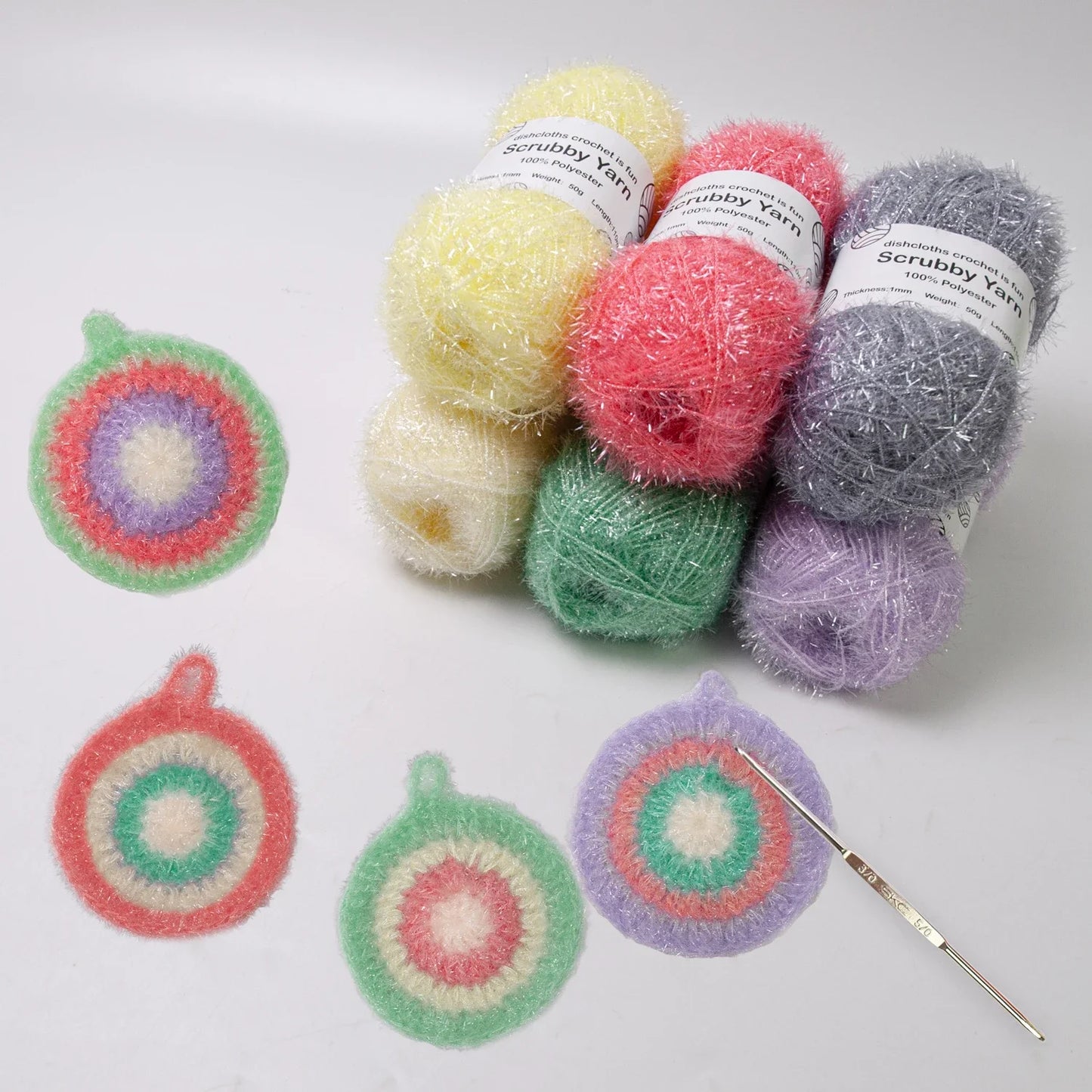 Scrubby Yarn for Scrubbies 6pcs Scrubbing Yarn Multi Colored Polyester for Dish Scrubber Crochet