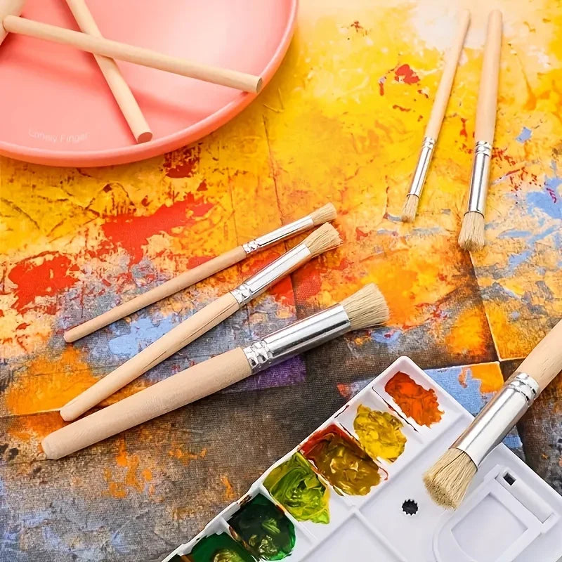 6pcs Stencil Paint Brushes Set Bristle Hair Wooden Handle