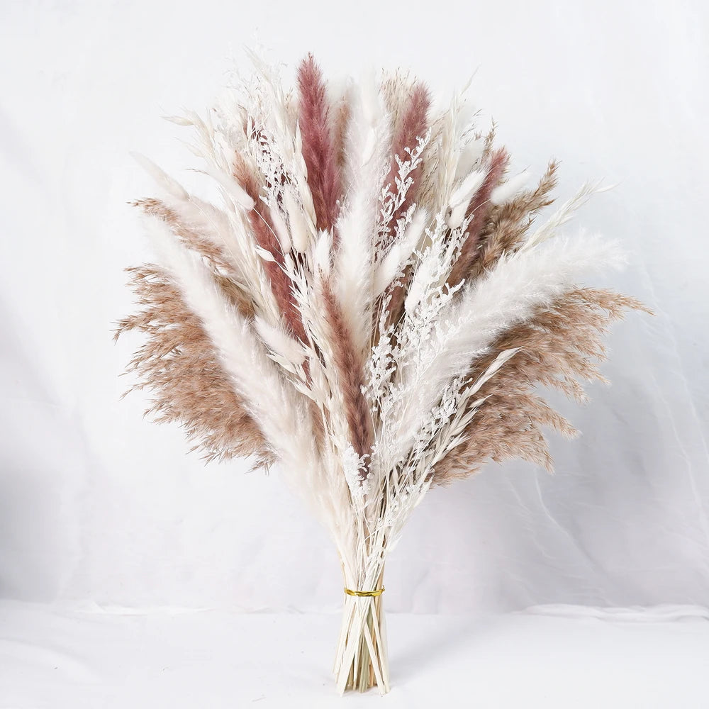 Dried Pampas Grass Decor 80-110 PCS with Bunny Tails Dried Flowers Reed Grass Bouquet Boho Flowers