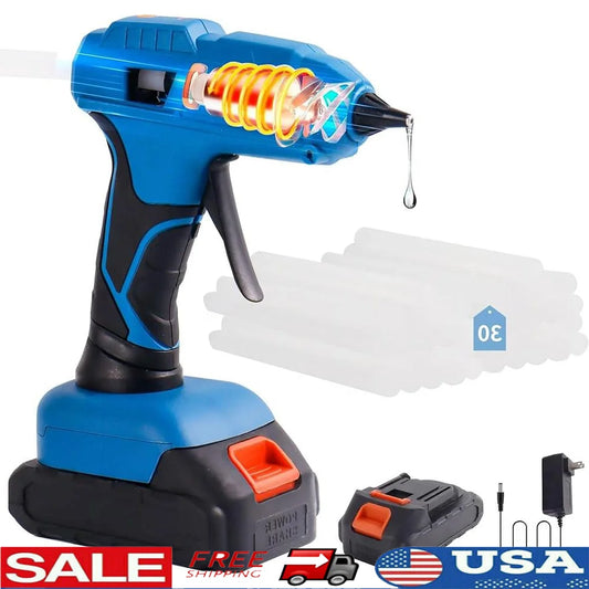 60W Cordless Hot Glue Gun 20V Battery with 30 Glue Sticks Fast Heating Quick Charge Drip-Free