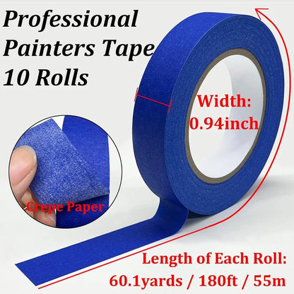 Premium Blue Painters Tape 10 Rolls Multi-Surface Masking Tape Easy Tear 601yds