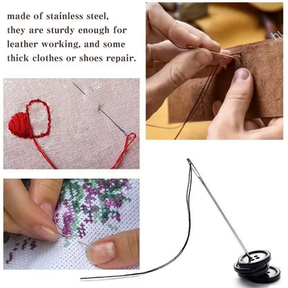 75pcs Large Eye Stitching Needles for Sewing Handmade Leather Stainless Steel Yarn Knitting Needles with Thimble Threader