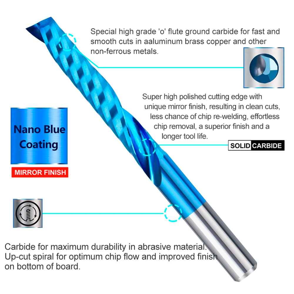 XCAN Single Flute Spiral Milling Cutter Set 1-3.175mm 10Pcs Shank CNC End for Wood MDF PVC