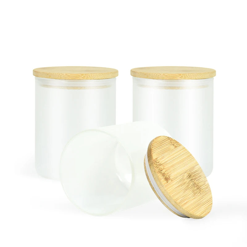 50pcs 10oz Sublimation Frosted Blank Straight Glass Candle Jar With Wooden Lid