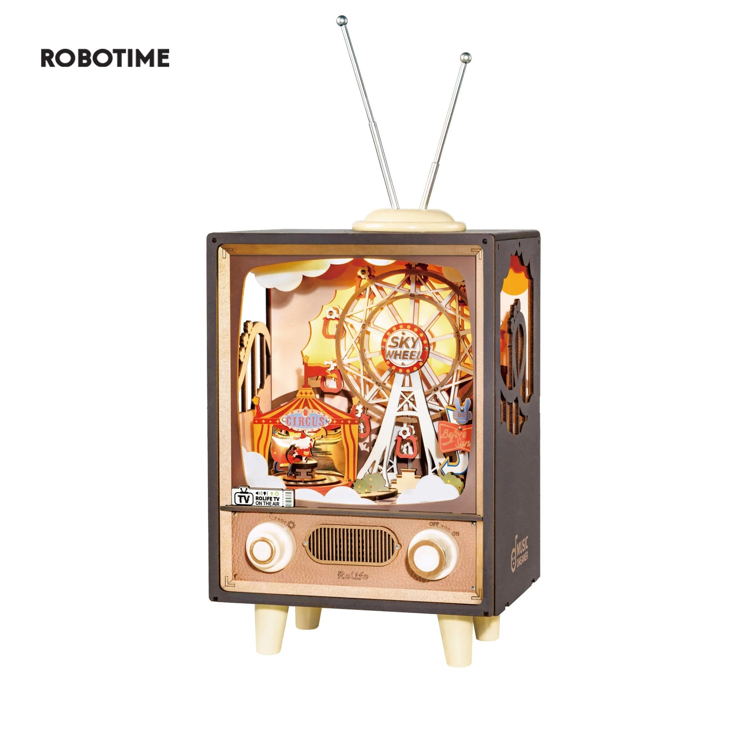 Robotime Rolife Sunset Carnival Music Boxes with Lights Ferris Wheel Luxu Design 3D Wooden Puzzle