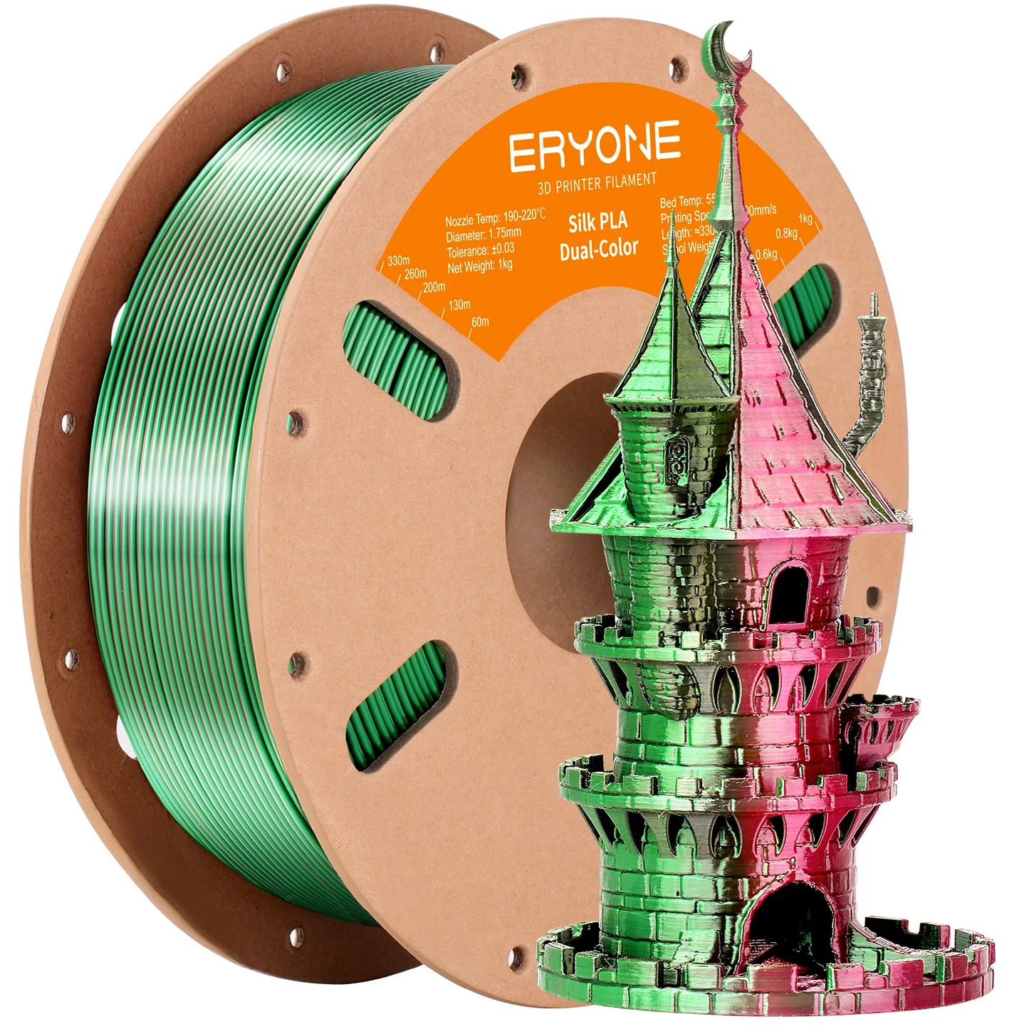ERYONE PLA Silk Dual Color Premium Filament 3D Print, Diameter:1.75mm, Tolerance:+/-0.03mm,1KG/Spool