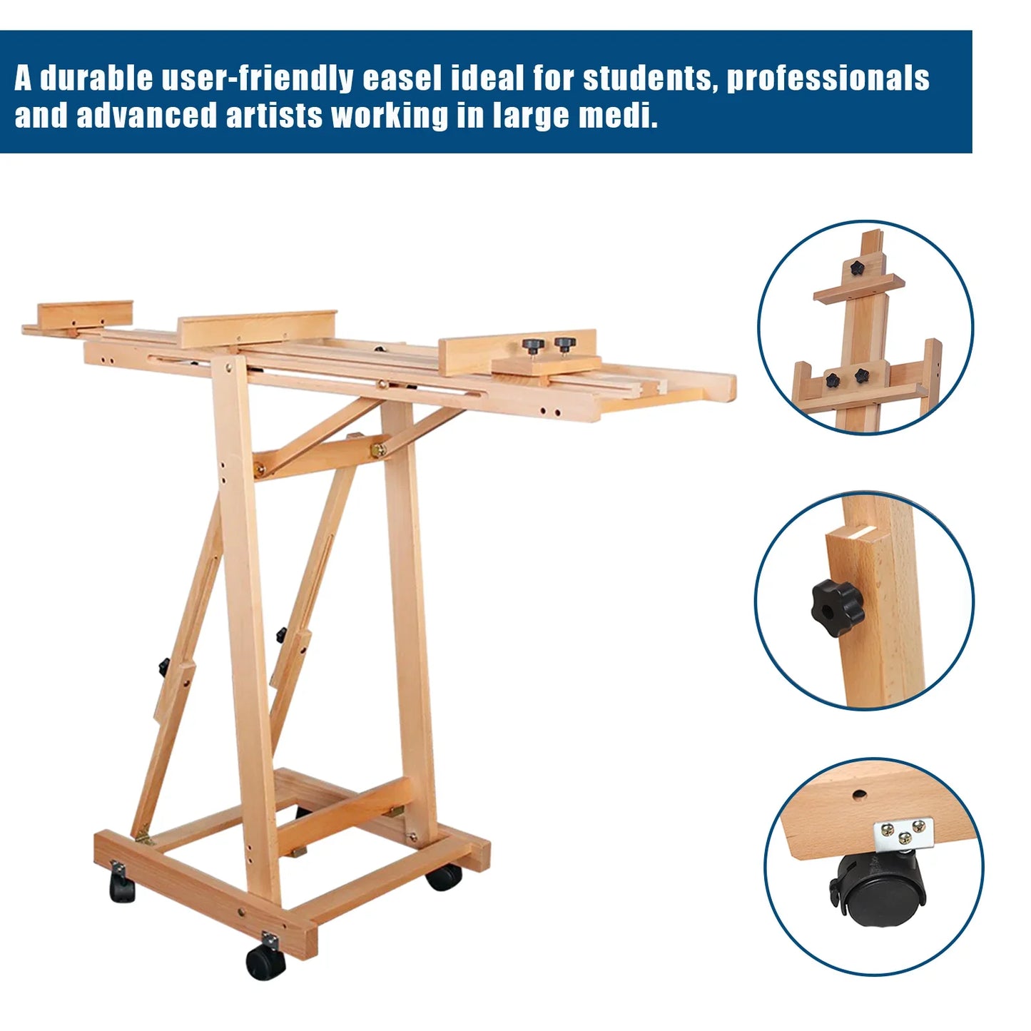 Sketch Easel Flat Standing Dual-Purpose, Large Heavy-Duty Studio Artist Easel H-Frame Wood