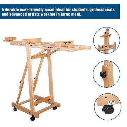 Sketch Easel Flat Standing Dual-Purpose, Large Heavy-Duty Studio Artist Easel H-Frame Wood