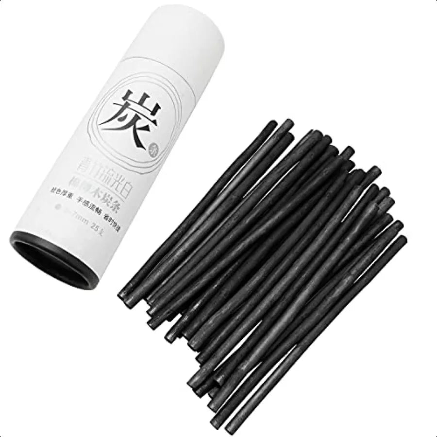 Charcoal Sticks 25PCS 57mm Dia Black Vine Willow Sketch Charcoal Pencils for Drawing Sketching and Fine Art