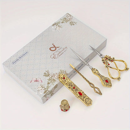 Vintage Style Embroidery Scissors, Complete Sewing Tools, With Sewing Needle Box, Awl, Sewing Thimble, Threader