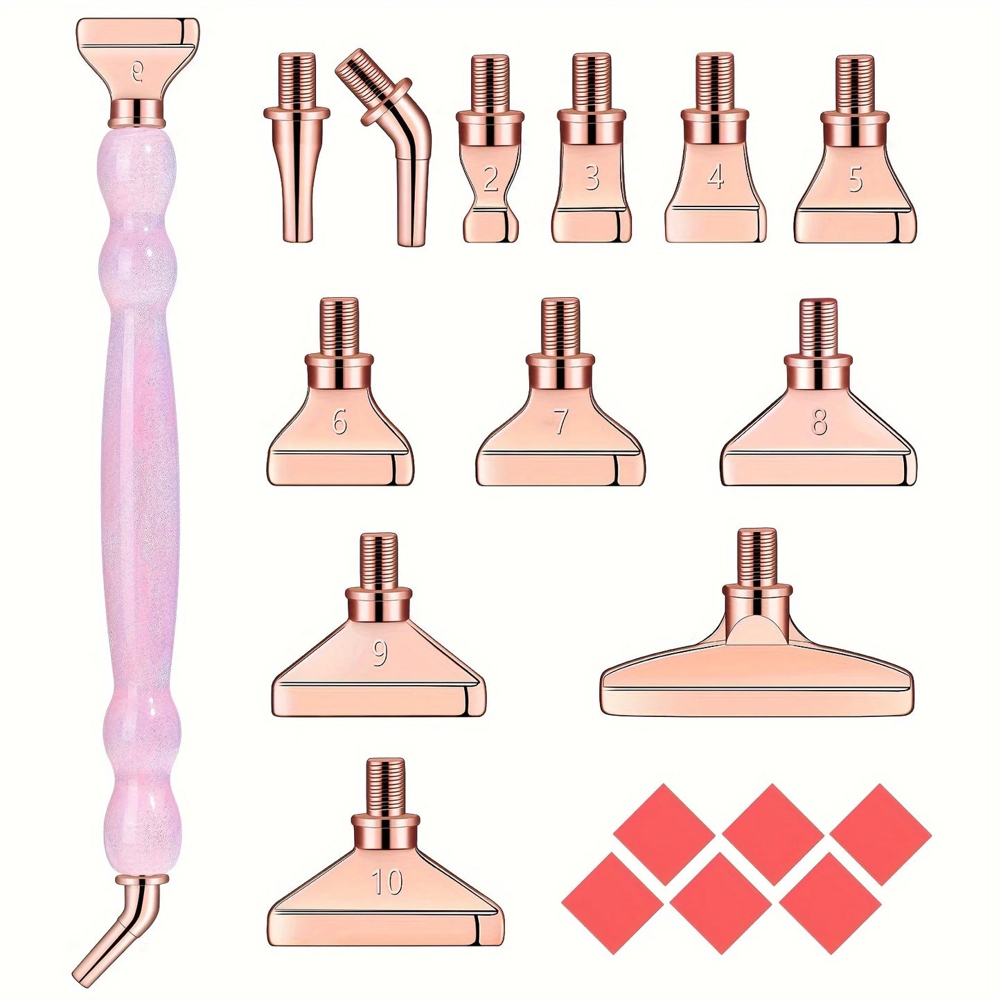 Glitter Gourd Shaped Plastic Pen Metal Drill Bits,6pcs Red Glue,1pc Plastic Box Threaded Diamond Painting Dot Drill Tool Set