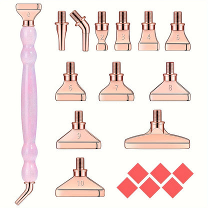 Glitter Gourd Shaped Plastic Pen Metal Drill Bits,6pcs Red Glue,1pc Plastic Box Threaded Diamond Painting Dot Drill Tool Set