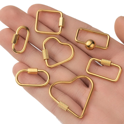 5pcs Stainless Steel Oval Star Buckle Carabiner Screw Lock Clasps For DIY Key ring Keychain Jewelry Making Supplies Accessories