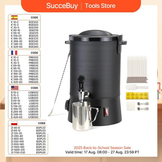 SucceBuy 6.5L 10L Electric Wax Melting Pot Easy Pour Spout 9-Level Temp
