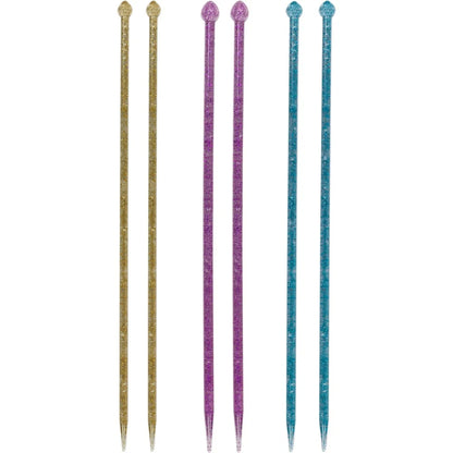 Multi-Color Acrylic Glitter Knitting Needle Set 6 Pack US Sizes 8 9 10 Lightweight Durable