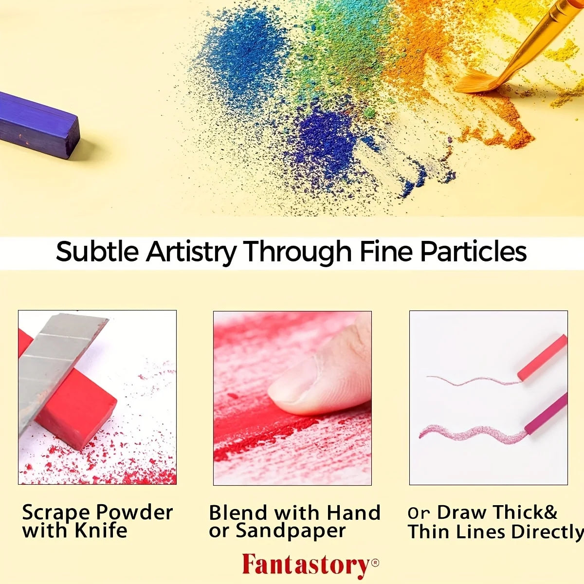 Fantastory 72 Colors Long Soft Chalk Pastels Set, Non-Toxic