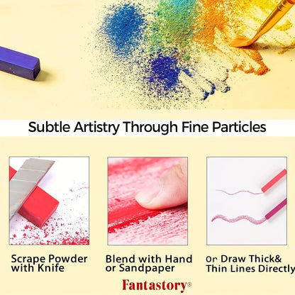 Fantastory 72 Colors Long Soft Chalk Pastels Set, Non-Toxic