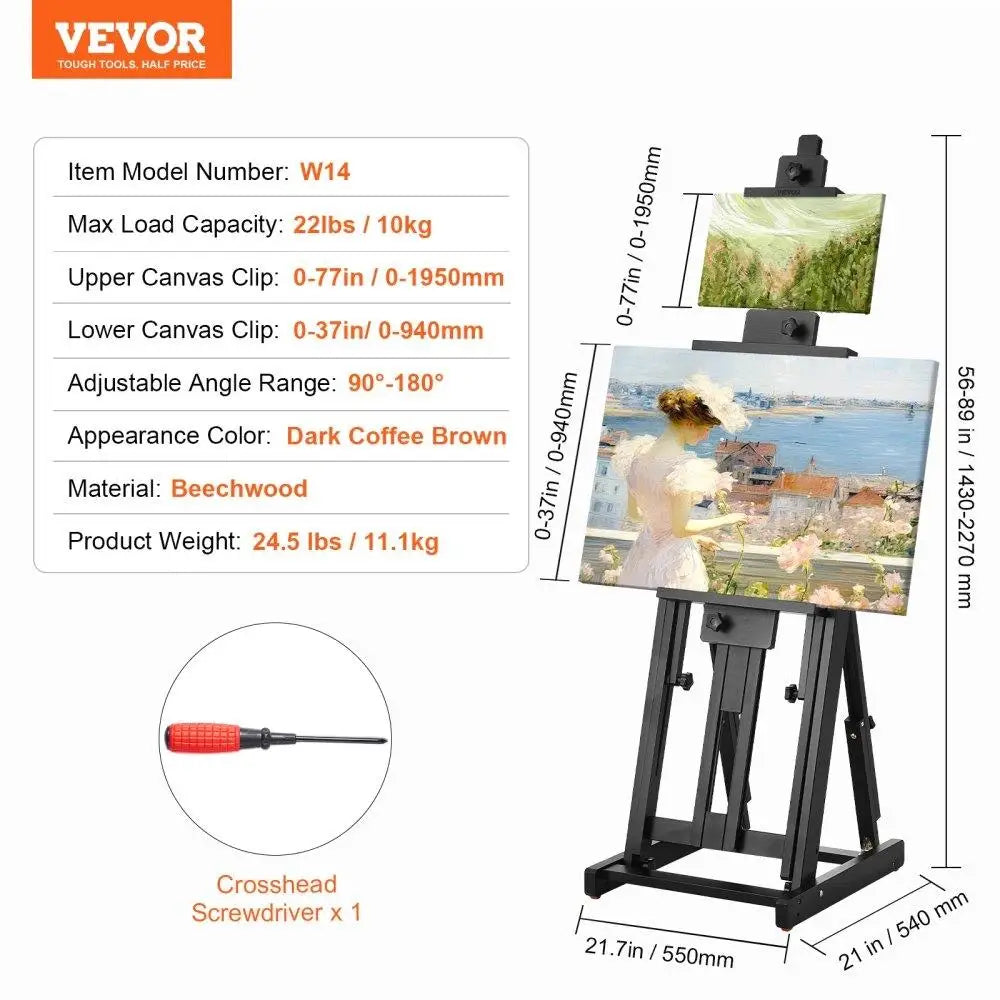 Adjustable Easel for Artists 77 Inch Beechwood Canvas Holder