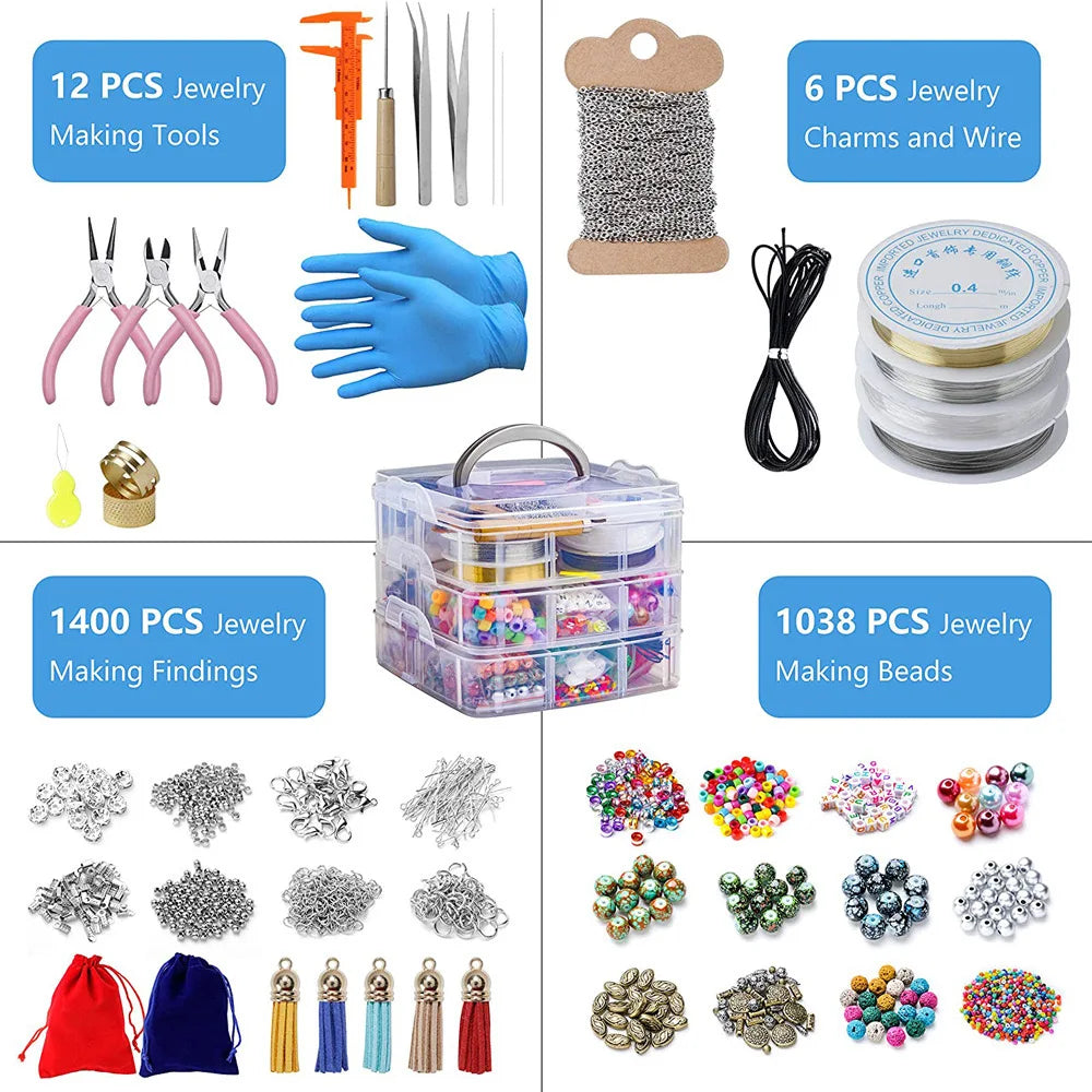 2456-Piece Deluxe DIY Bead Jewelry Making Kit - Includes Beads, Findings, and Accessories