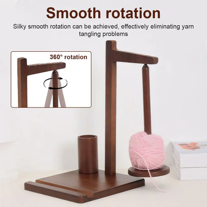 3-in-1 Wooden Yarn Holder with Phone Stand Rotatable Yarn Ball Storage Rack Magnetic Yarn Spinner