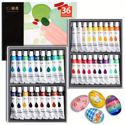 Gouache Paint Set 36 Colors 12mL/0.4oz, Professional Tempera for Canvas, Paper