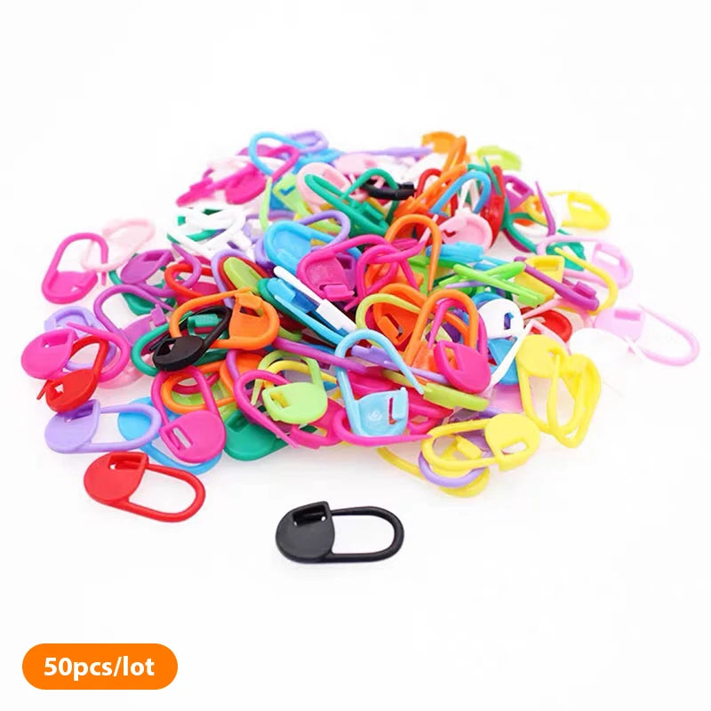 50Pcs Mix Color Plastic Knitting Tools Locking Stitch Markers Crochet Latch Needle Colorful Pins Clip Hook