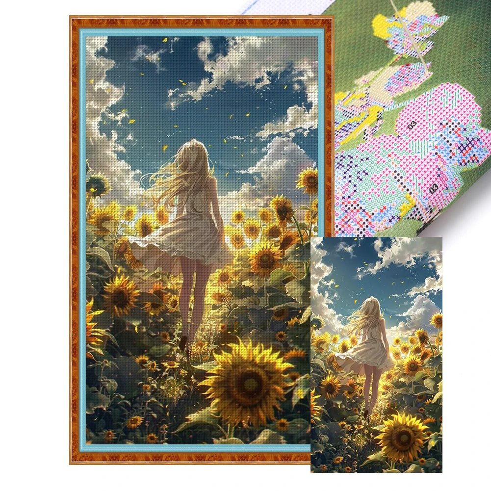 Full Embroidery Eco-cotton Thread 14CT Printed Girl Cross Stitch Kit Art