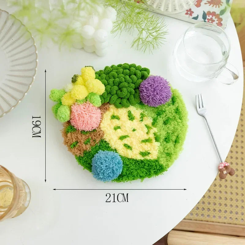 Latch Hook Coaster Kits for Beginners Moss Simple Embroidery Yarn Rugs Hooking