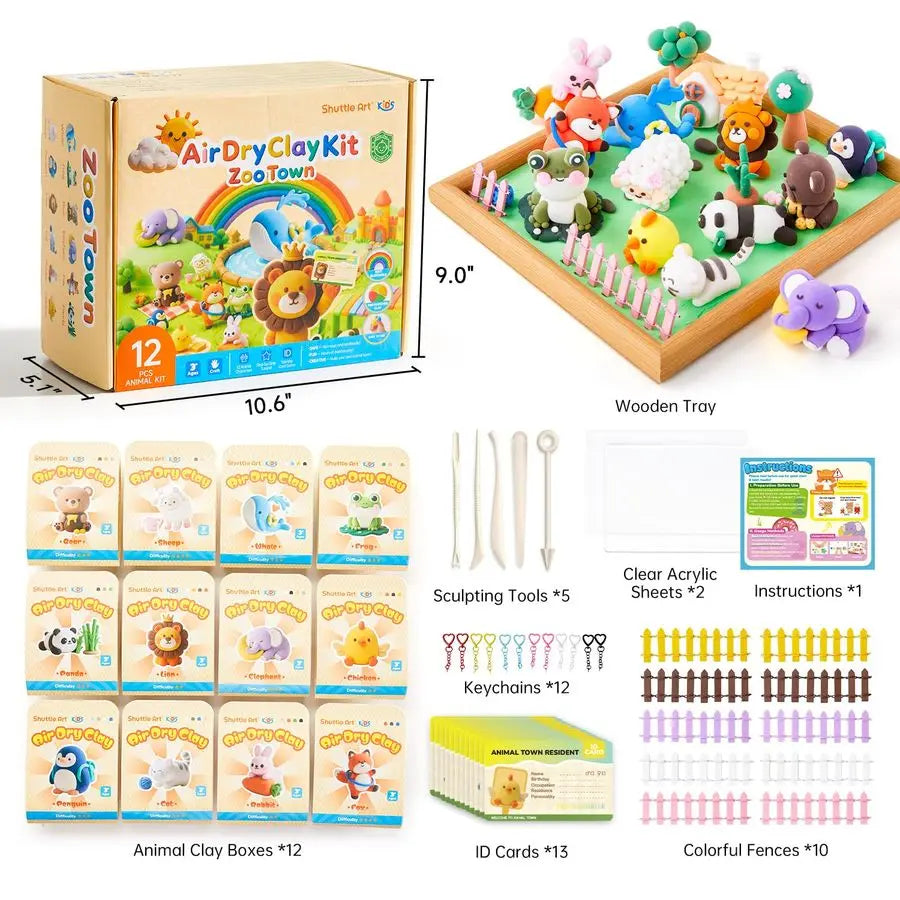 Air Dry Clay for Kids Zoo Town, 55 PCS Modeling Clay Kit with Sculpting Tools and Tutorials, Safe amp NonSticky