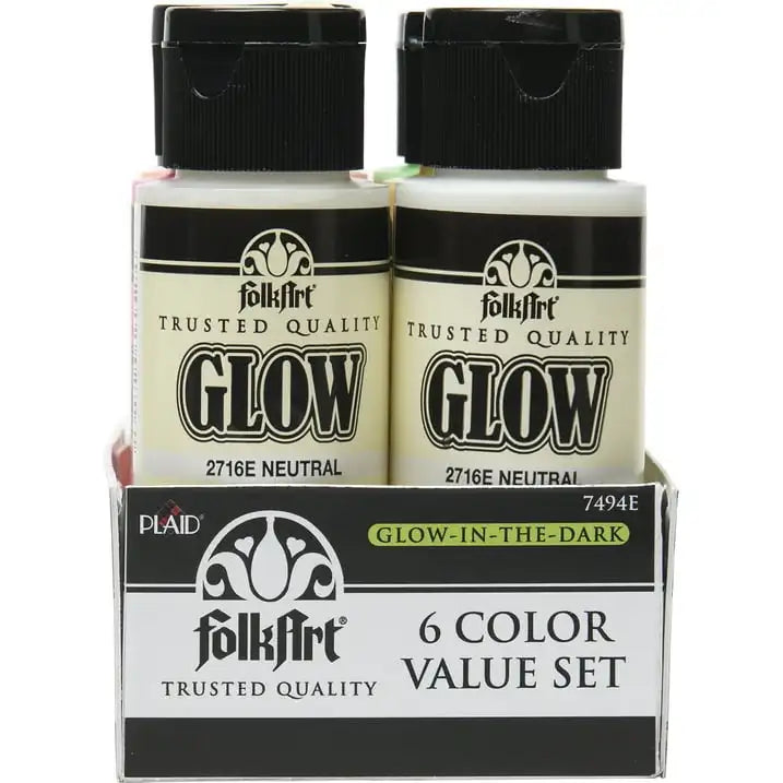 FolkArt 7494E Glow-in-the-Dark Acrylic Paint Set, Matte Finish, Set of 6, 12 fl oz